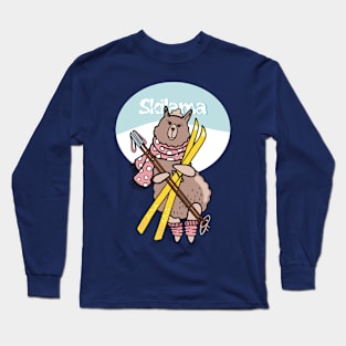 Lama in winter with skis Long Sleeve T-Shirt